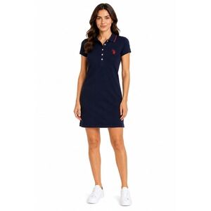 US Polo Assn Polo Mini Dress Women M Navy Cotton Preppy Classic Tennis Sporty